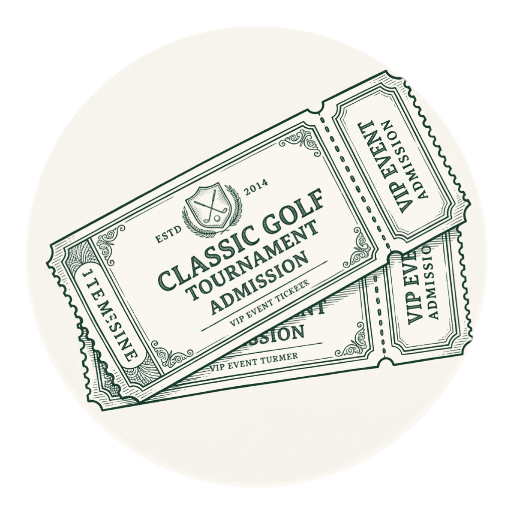 Monochrome illustration of two VIP tournament admission tickets