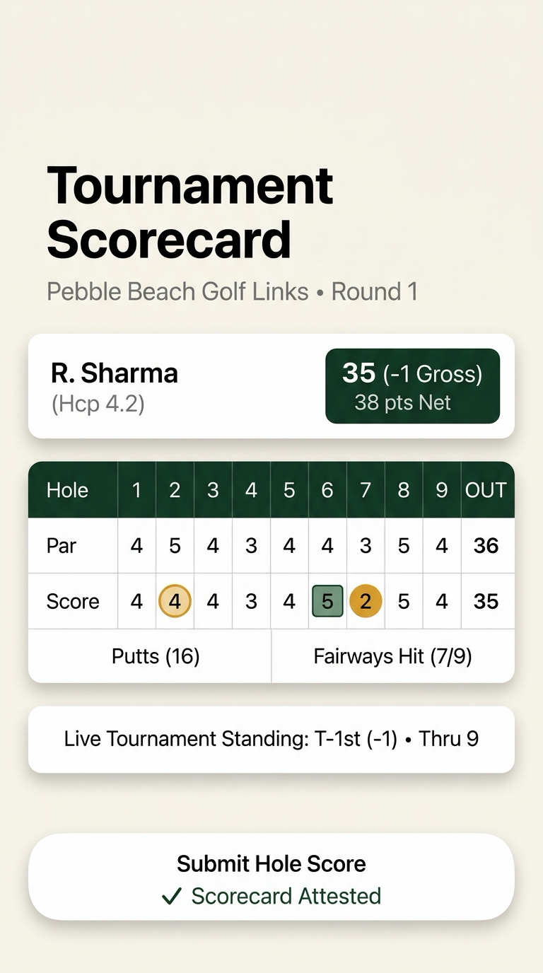 Scorepad Mobile App Golf Scorecard & Live Tournament Leaderboard